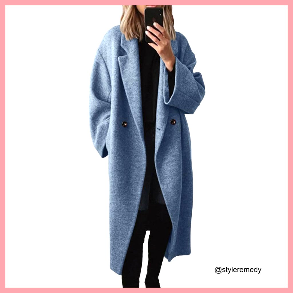 Women's Wool Blend Double Breasted Notch Lapel Long Trench Coat